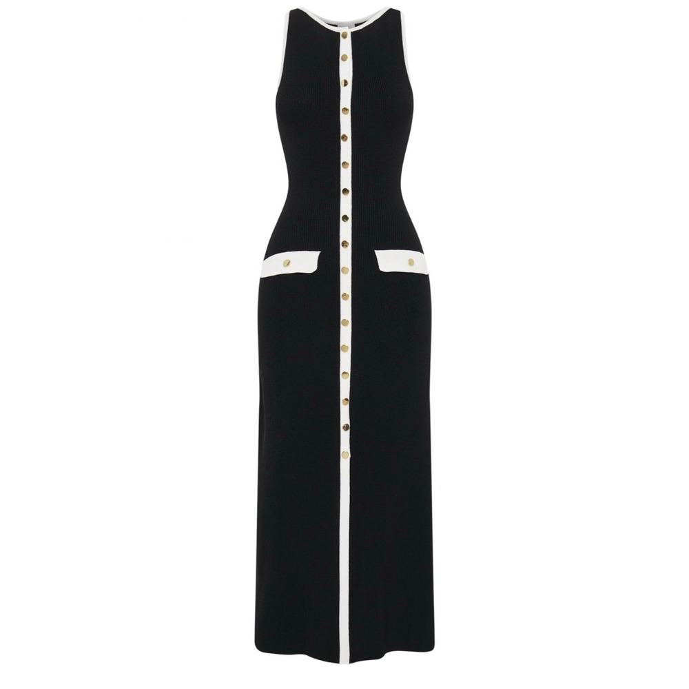 MESHKI Black Ribbed Sleeveless Button Down Maxi Dress XS DR06842KD3
